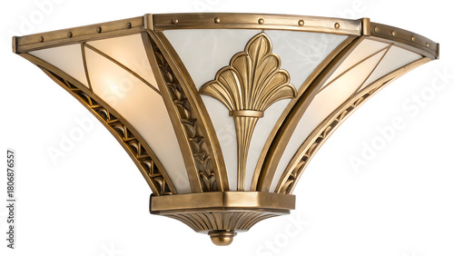 Art deco brass wall sconce light isolated cut out on PNG. AI GENERATED.