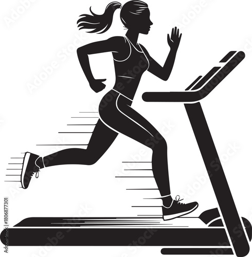 Vibrant silhouette of woman exercising on treadmill, embodying health, stamina, and an active lifestyle boost