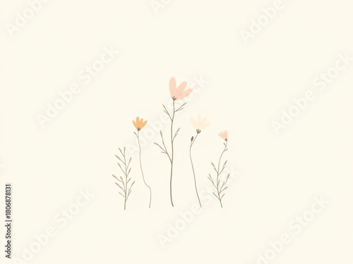 Delicate pastel wildflowers on a plain background.