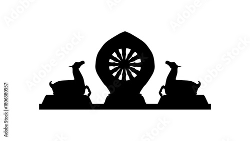 Wheel of Dharma symbol, black isolated silhouette