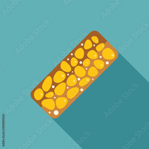 Delicious boiled corn cob rotating on turquoise background, simple flat design of healthy food