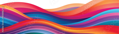 Colorful geometric waves forming a flowing ribbon landscape, smooth gradient layers, modern creative abstract background.