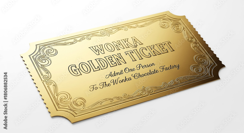 Fototapeta premium Luxurious Golden Ticket for Dream Chocolate Factory Admission