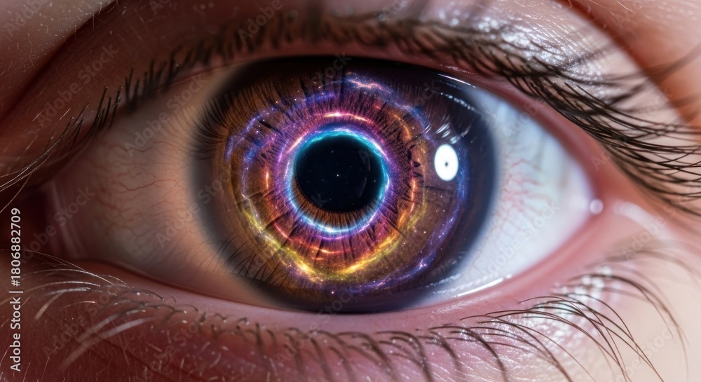 Fototapeta premium Eye with Galaxy Iris - A Cosmic Gaze into the Universe.