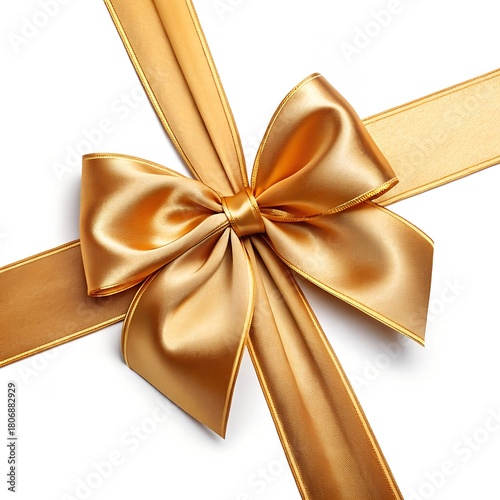 Elegant Golden Ribbon Bow – Luxury Gift Wrap Decoration on White Background
