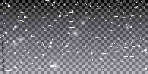 Stardust. falling  snow particle , snow storm flying. Freeze shot on transparent background isolated overlay. 