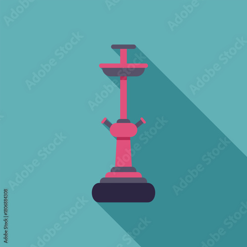 Hookah with two pipes standing on a turquoise background and casting a long shadow