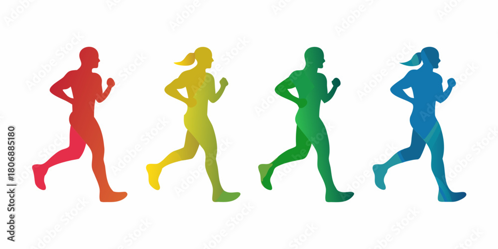 Naklejka premium Colorful runners silhouettes health fitness and active lifestyle concept