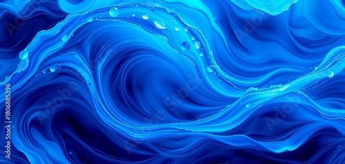 Abstract swirling blue waves, textured and ethereal,  energy,  peaceful