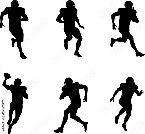American Football Player Running Silhouette Set