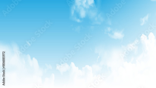 Beautiful sky in summer. Bottom-up view of white clouds in the blue sky. 