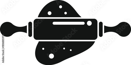 Rolling pin flattening dough, perfect for representing baking and cooking