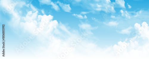 Beautiful sky in summer. Bottom-up view of white clouds in the blue sky. Sky texture, pattern and background for your designs. Stretch ceiling decoration skies model. 