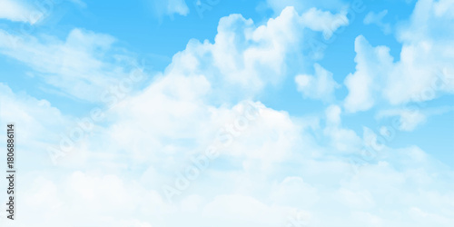 White cirrus clouds on a blue sky. Beautiful sky with clouds for background. An image of a nice blue sky with clouds. Vector illustration.