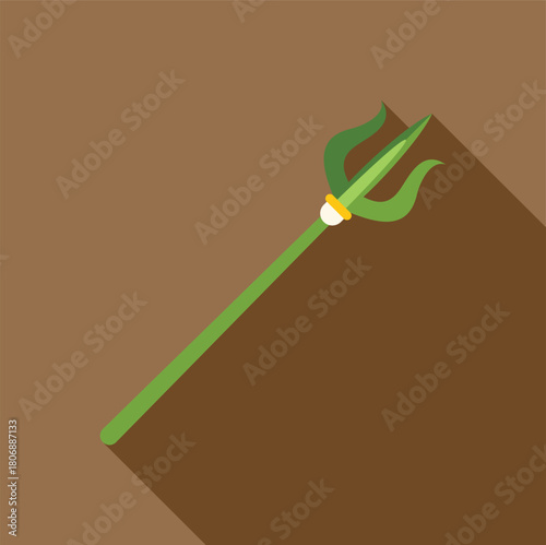 Green trishul, a hindu symbol of lord shiva, representing creation, preservation, and destruction, on a brown background