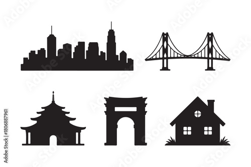 Collection of iconic building silhouettes and landmarks