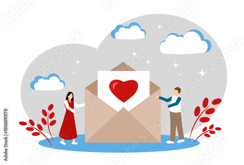 The concept of love correspondence, love letter, new acquaintance and romantic date