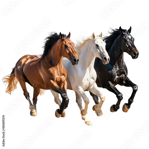 Horses running together on transparent background