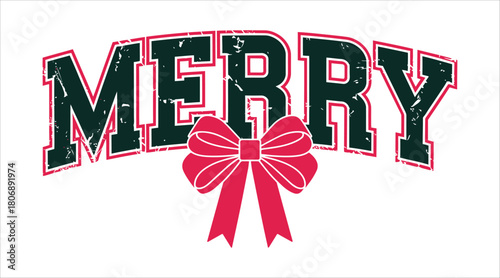Merry Distressed Varsity Bow Design