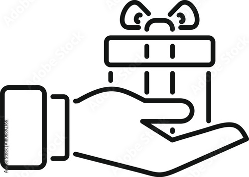 Open hand holding gift box with ribbon, concept of giving, receiving, surprise, celebration, generosity, and special occasions