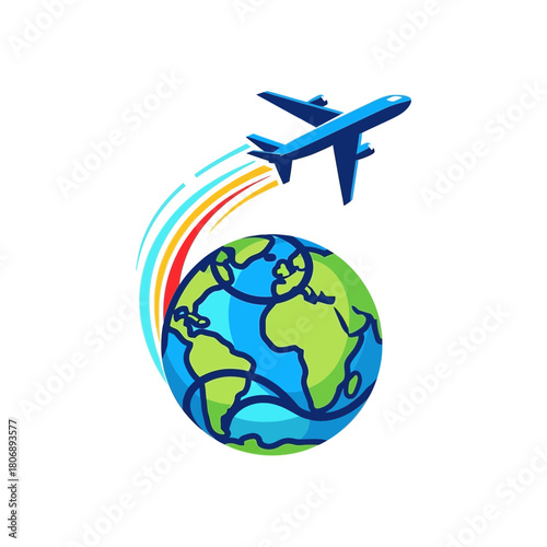 Airplane Flying Around the World Globe for Travel and Tourism.
