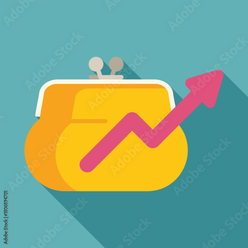 Yellow wallet with increasing pink arrow representing growing profit and financial success