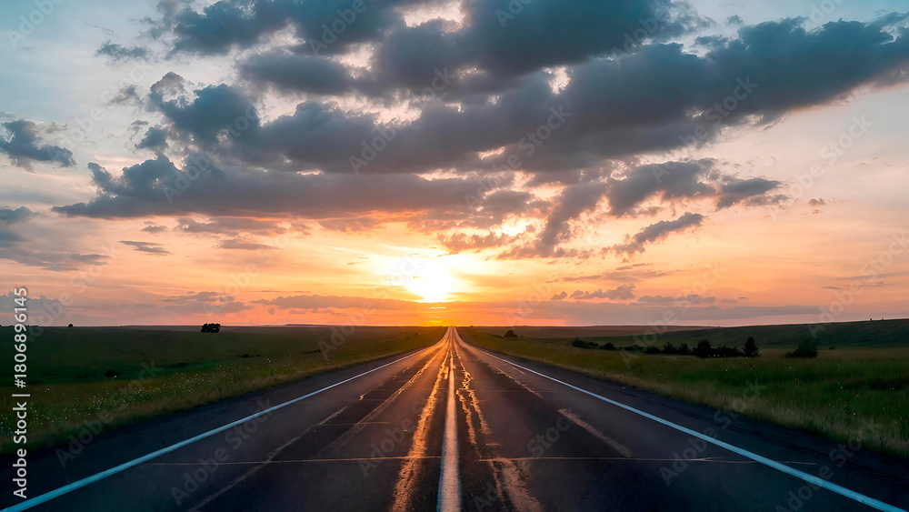 Naklejka premium sunset over the road