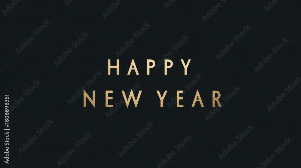 Fototapeta premium Elegant Happy New Year 2026 gold typography on minimalist black background
