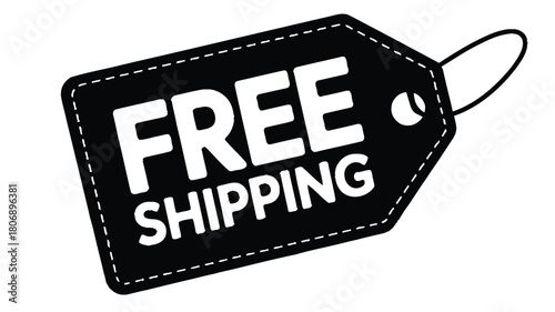 Black and white free shipping tag with string