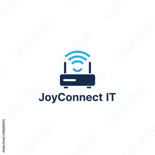 A logo shows a router icon with signal waves and text beneath on a white background