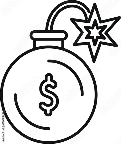 Lit bomb with a dollar sign represents the concept of financial crisis