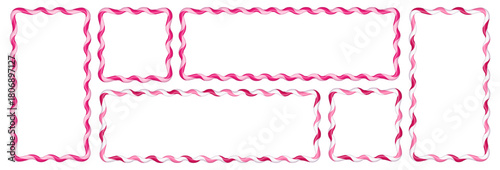 A set of festive candy cane frames with pink, red, and white stripes. A design featuring striped Christmas or Valentine's Day candy canes. Template with space for text. Vector illustration isolated 