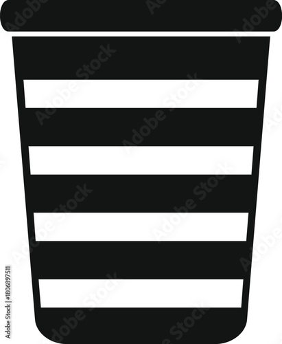 Simple icon of a trash can with horizontal black and white stripes, symbolizing waste management and disposal
