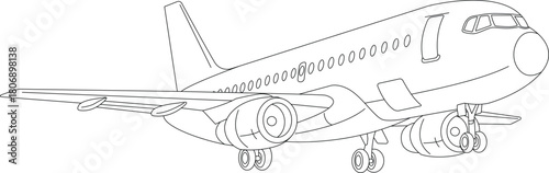 Aircraft line art black outline black and white vector and illustration plane line art drawing