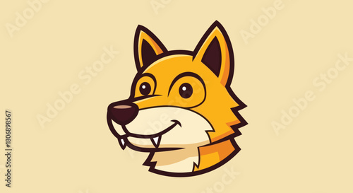 Cartoon Fox Head Mascot with Big Ears and Sharp Teeth.