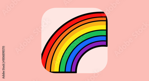 Colorful arched rainbow icon with bold black outlines.