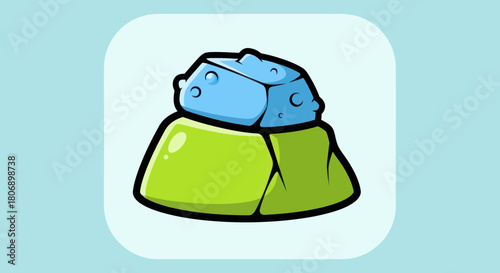 Cartoon illustration of a blue mineral on a green stone.