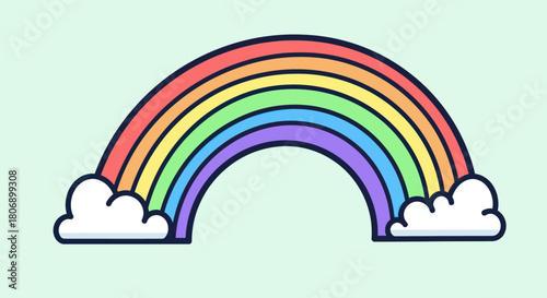 Colorful Rainbow with Clouds Illustration.