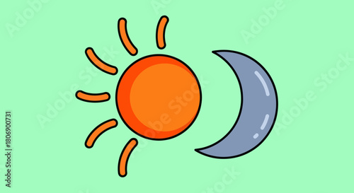 Cartoon Sun and Moon Illustration Depicting Day and Night.