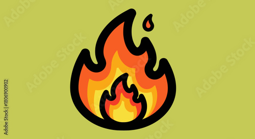 Cartoon Fire Illustration with Vivid Colors and Bold Outline.