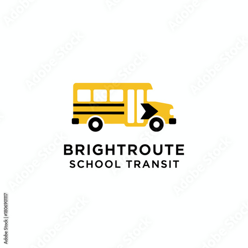 A yellow school bus icon with black accents and a directional arrow, with text underneath