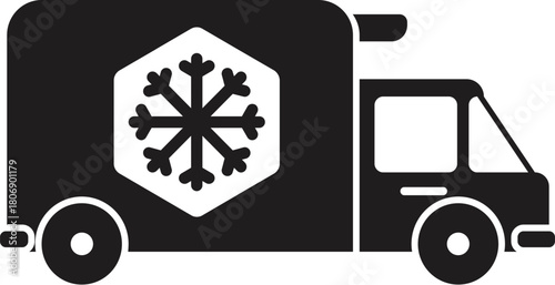 Black and white silhouette of a refrigerated truck ensuring safe delivery of temperature sensitive goods