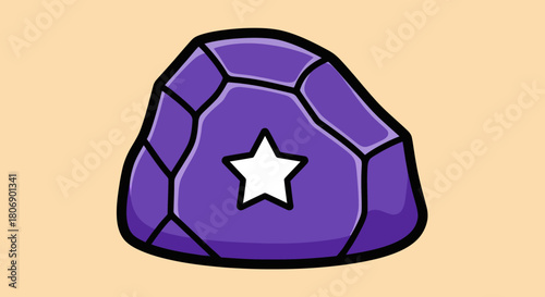 A purple gemstone with a white star emblem on its surface.