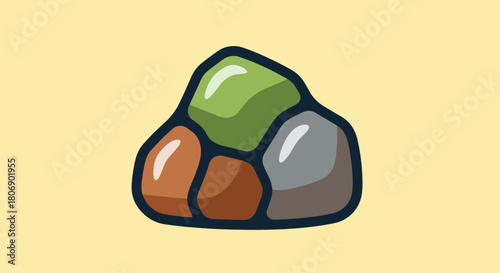 Colorful Stacked Rocks Cartoon Illustration on Light Background.