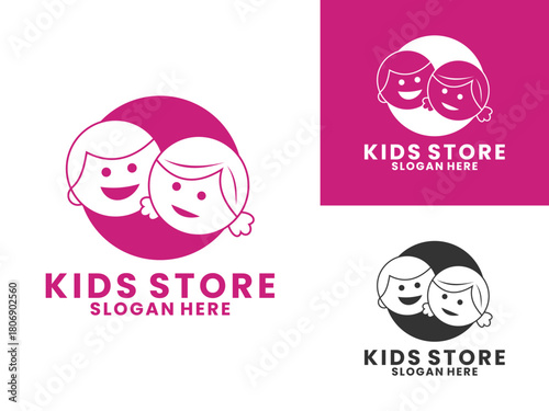 Kids combination with circle logo design vector template. kids store logo design vector template