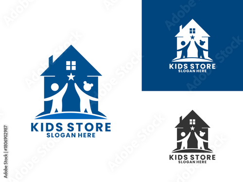 Kids combination with house logo design vector template. Kids store logo design vector template
