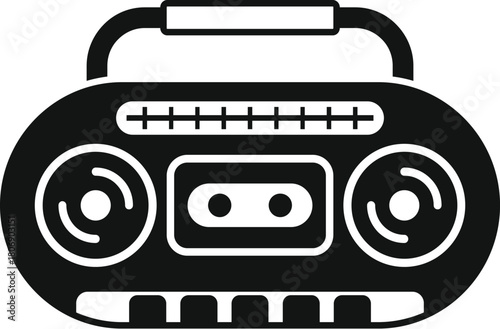 Retro boombox with cassette player and radio tuner, featuring a convenient carrying handle for portability