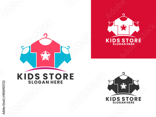 Three clothes illustration logo design vector template. Kids store logo design vector template
