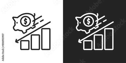 Budget deficit Icon In Line Version On Black And White Background