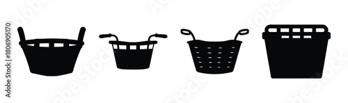 Collection of four various basket icons with distinct shapes